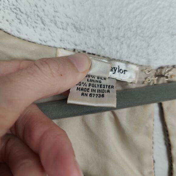 Vintage Cynthia Taylor Silk Beaded Top Womens Large Champagne Grid Pattern FLAW - Picture 9 of 10